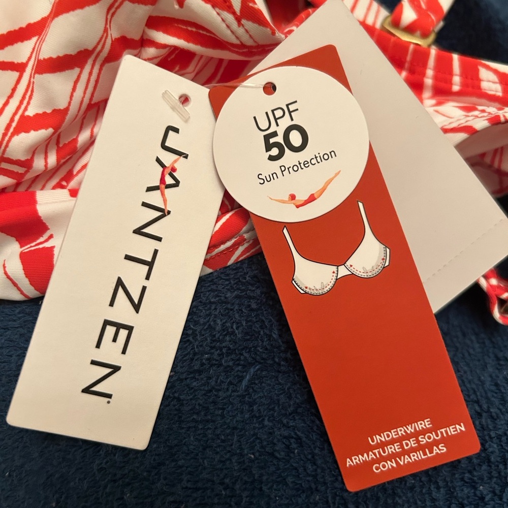 Jantzen Red & White Print Bikini Top NWT Size 10 - Picture 5 of 7